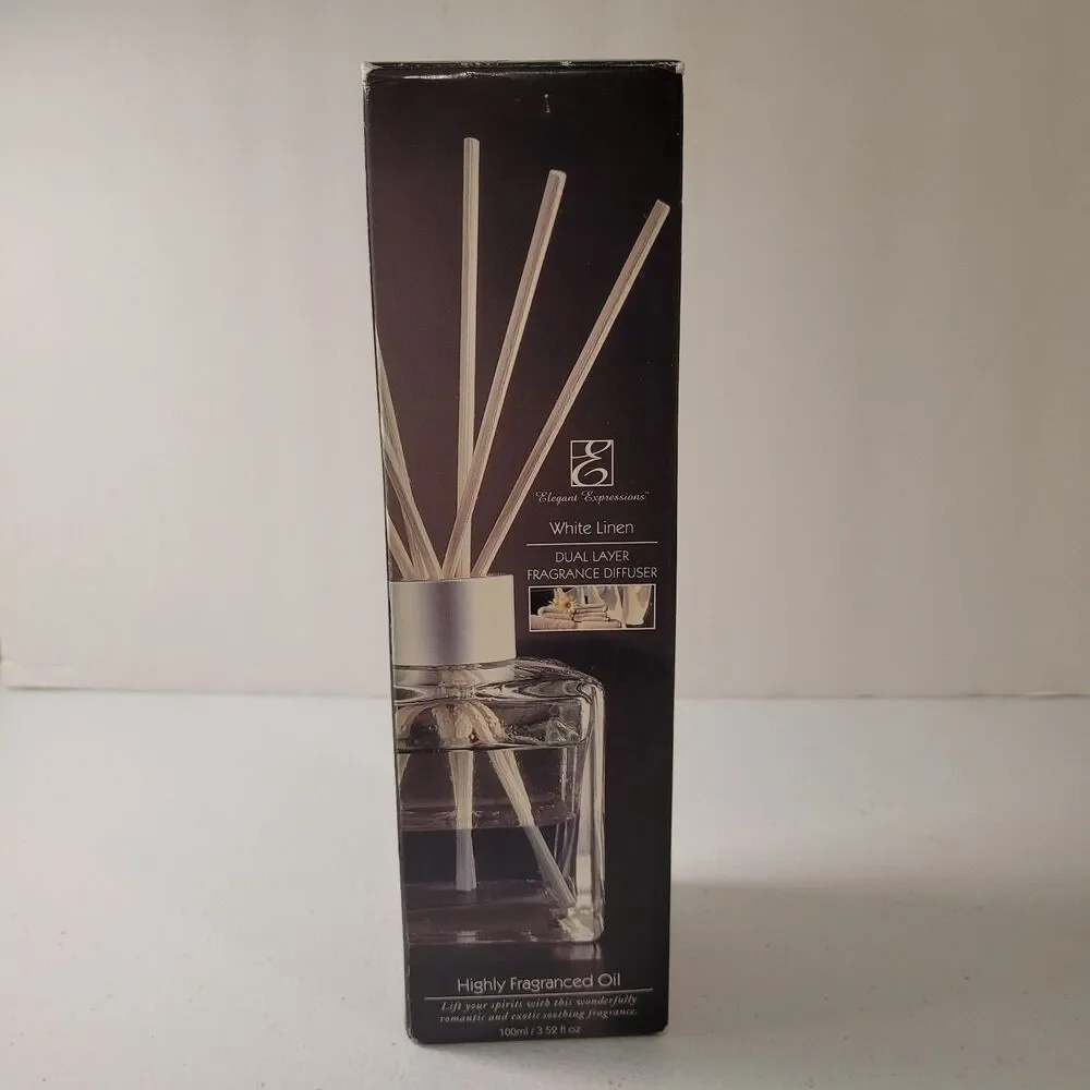 Elegant Expressions White Linen Frangrance Diffuser With Rattan Sticks